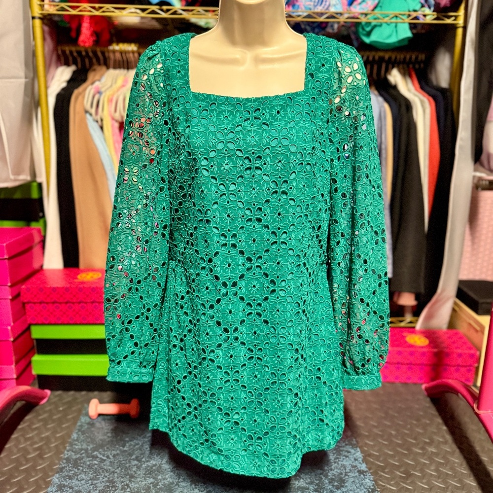 Lilly Pulitzer Sarina Romper - Evergreen Diamond Leaf Eyelet (Size 0)